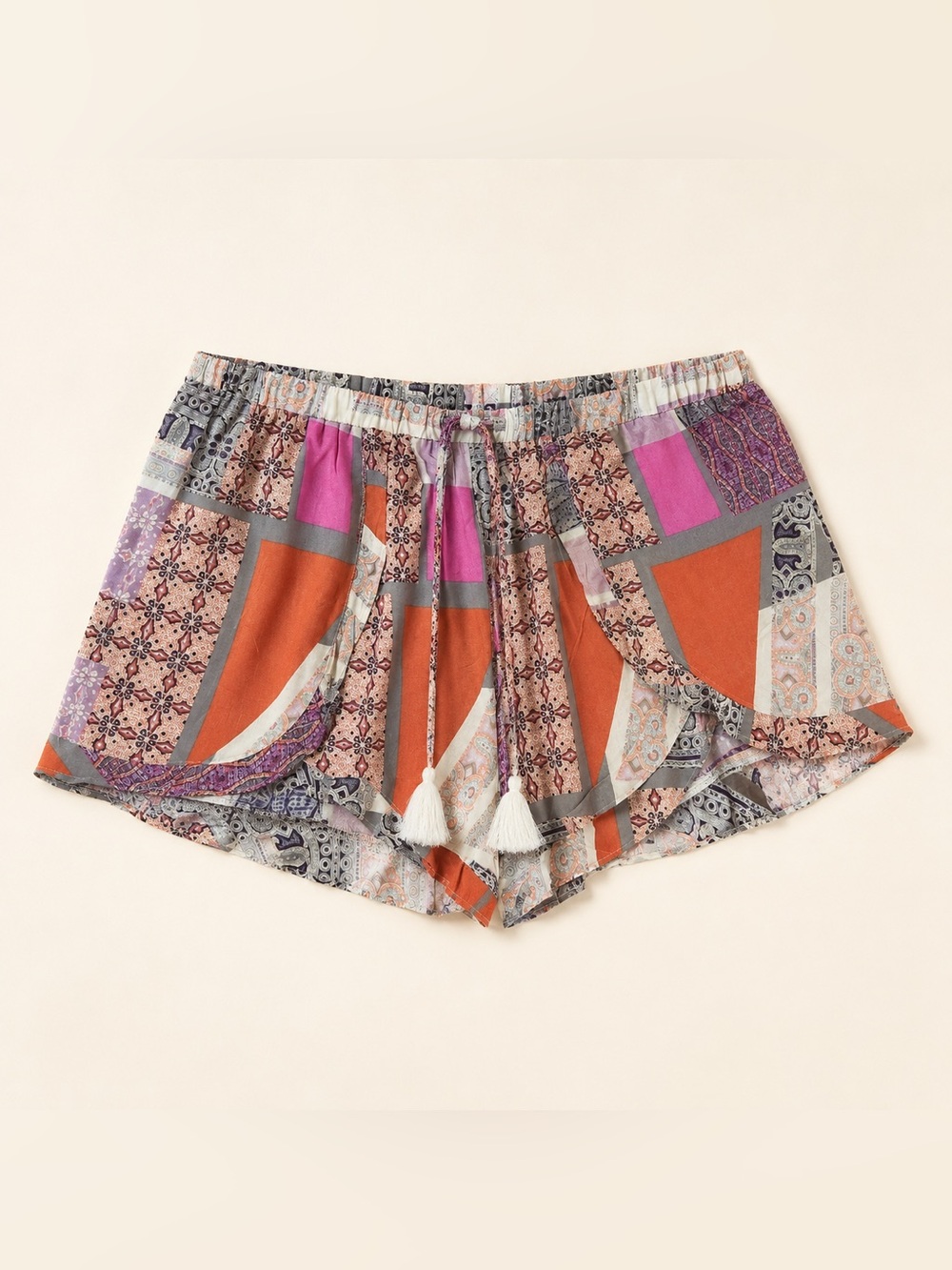 Victoria's Secret Patchwork Tassel Shorts - Orange, Purple, Gray, Cream